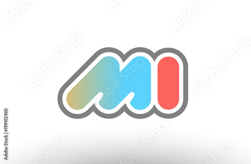 orange pastel blue alphabet letter mi m i logo combination icon design