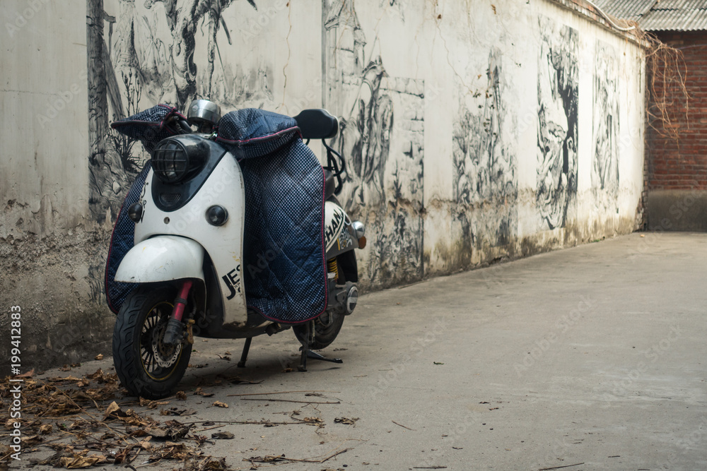 Electric-motorbike on Empty Street in Xi'an, China