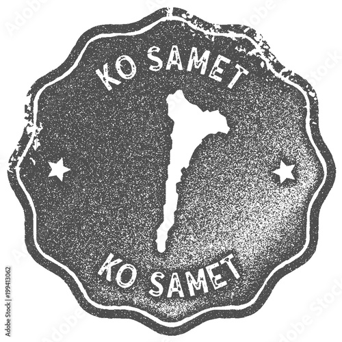 Ko Samet map vintage stamp. Retro style handmade label, badge or element for travel souvenirs. Grey rubber stamp with island map silhouette. Vector illustration.