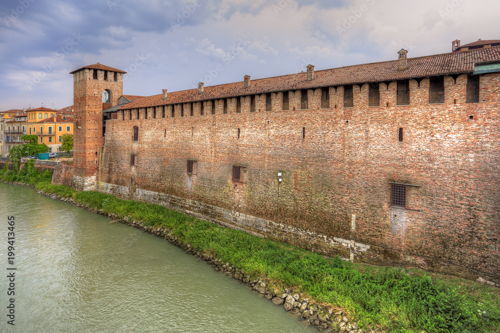 Verona, Italy - historic city center - Castello Castelvecchio Castle of the Della Scala family at the Adige river