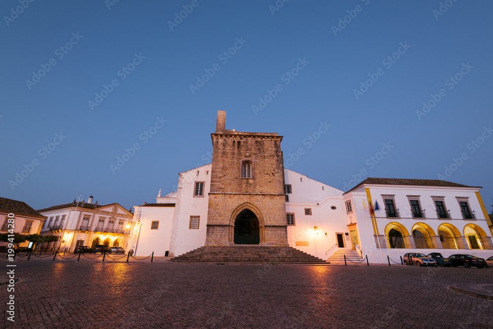 Cathedral of Faro at night, Algarve, Portugal.