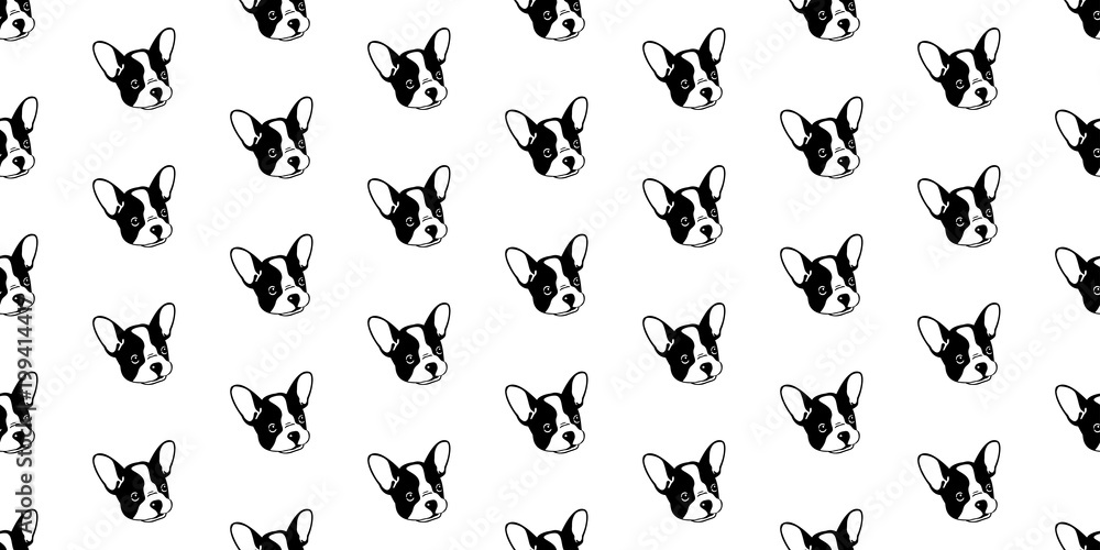 Fototapeta premium dog seamless pattern vector french bulldog pug puppy head doodle repeat background wallpaper