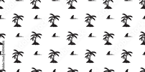 shark fin seamless pattern vector palm tree coconut tree  dolphin whale ocean wave island isolated wallpaper background © CNuisin