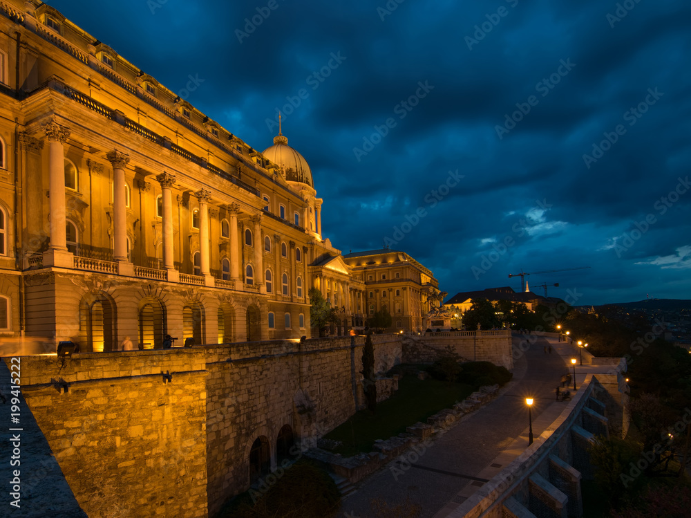 Scenic night scape of Buda Castle or Royal Palace, Budapest, Hungary