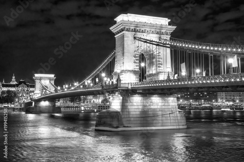 Scenic night view of Chain Bridge in Budapest, Hungary photo