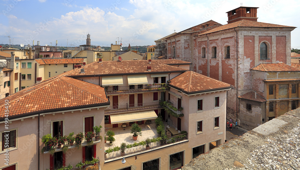 Verona, Italy - historic city center - Via Anfiteatro street area with surrounding historic tenements