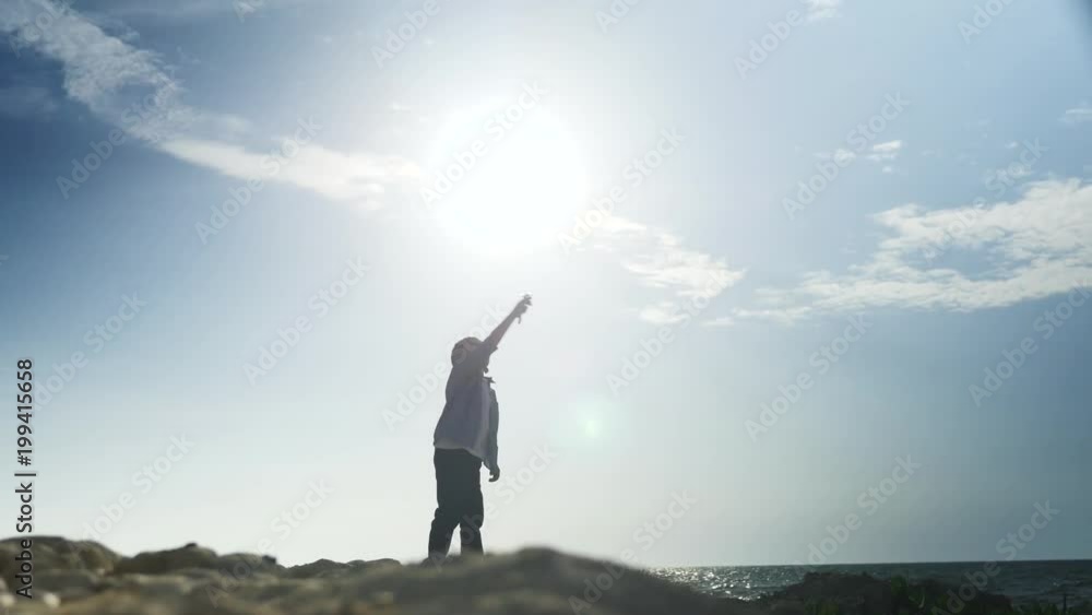 figure little boy a flying colorful kites. seascape summer holiday figure little boy a flying colorful kites. seascape summer holiday