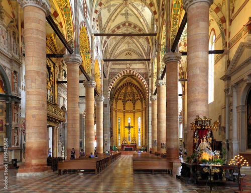 Verona, Italy - historic city center - interior of St. Anastasia church - gothic basilica at St. Anastasia square