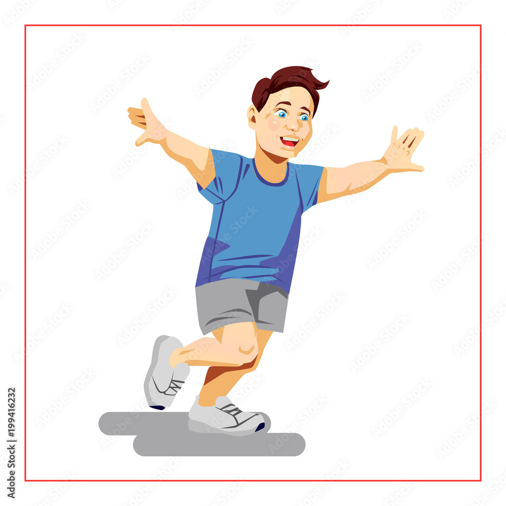 Flat vector illustration with boy running