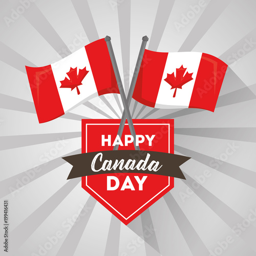 happy canada day label flags crossed national celebration vector illustration