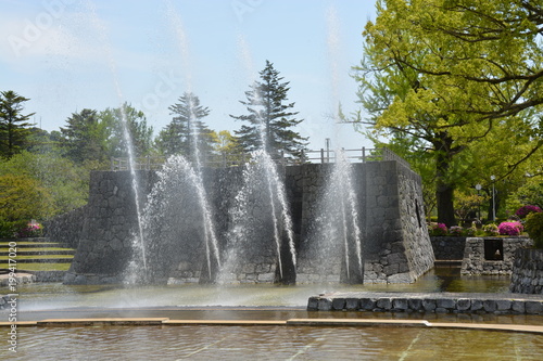 Obraz na płótnie 山口県 岩国 錦帯橋 噴水