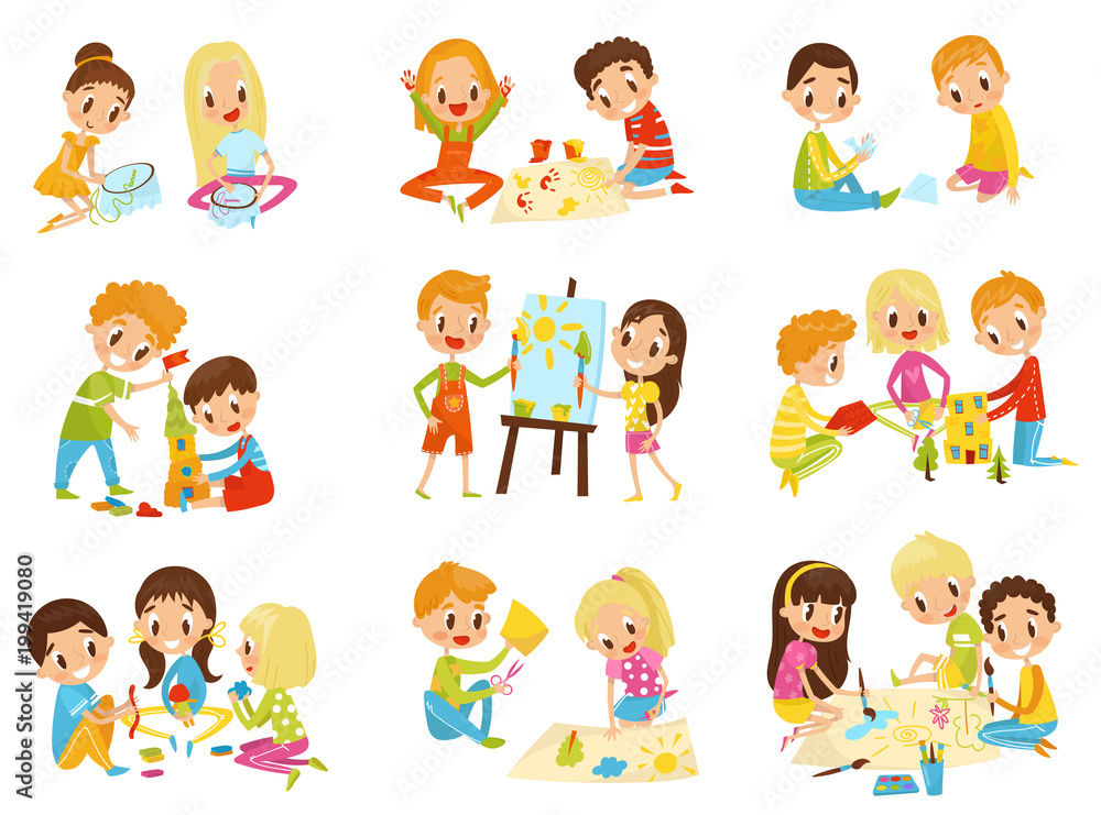 Kids creativity set, childrens creativity, education and development concept vector Illustrations on a white background Kids creativity set, childrens creativity, education and development concept vector Illustrations on a white background