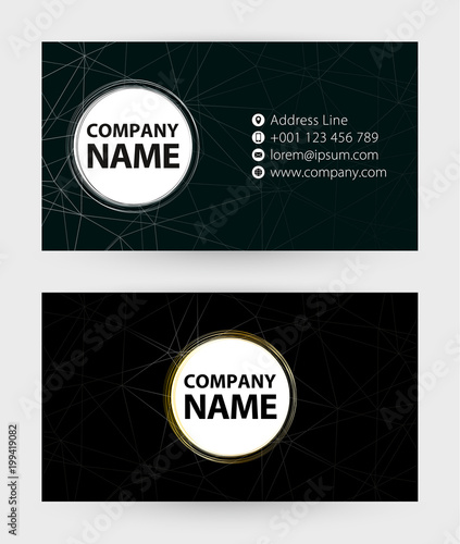 Double sided black Business Card template, 9x5 cm size.