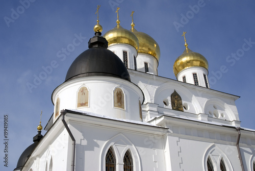 Kremlin in Dmitrov town, Moscow region, Russia. Famous historic town, popular landmark. Color winter photo.