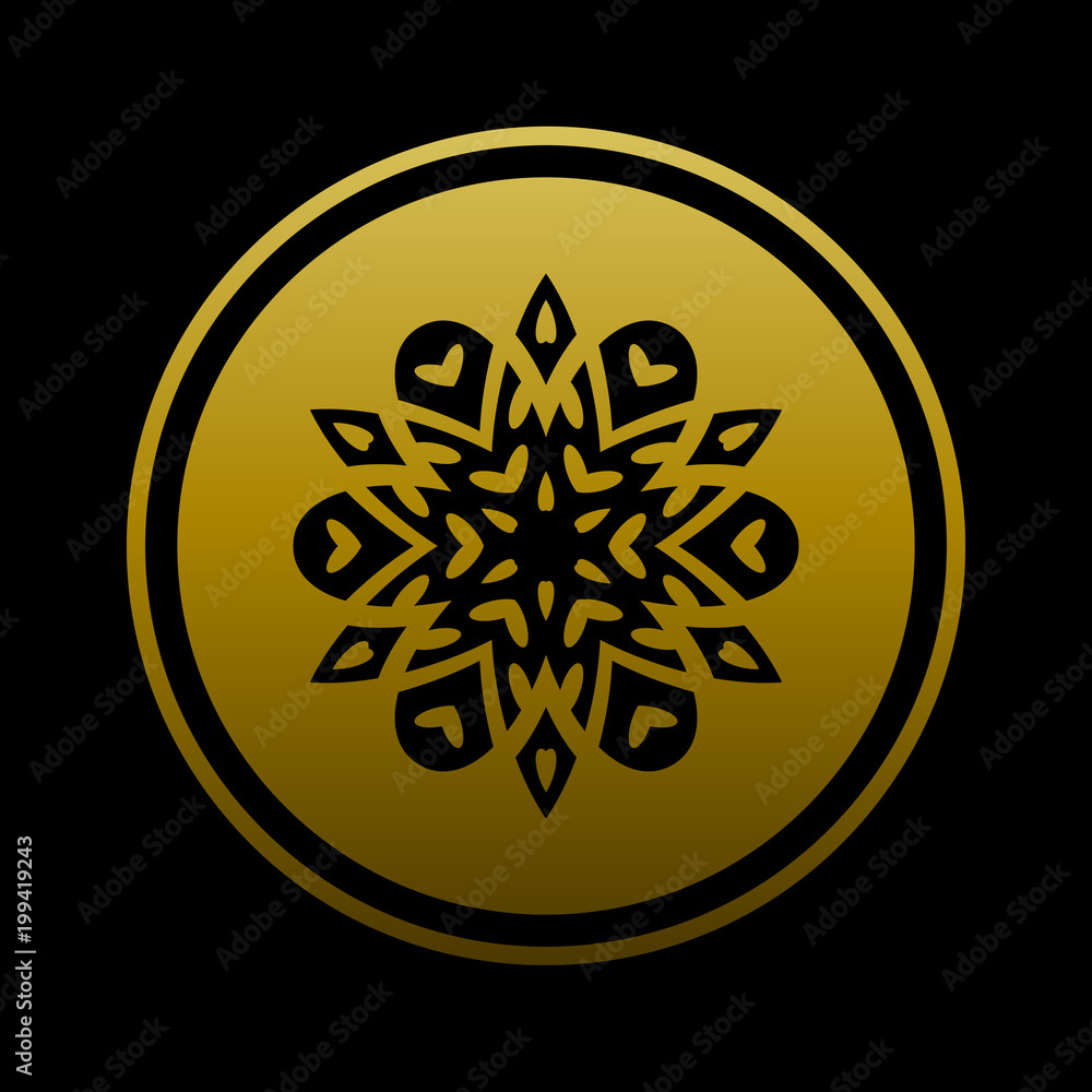 Gold flower vector logo isolated on black background. Symbol for spa salon, yoga club, hotel and cosmetic emblem. Floral icon and label. EPS 10. Gold flower vector logo isolated on black background. Symbol for spa salon, yoga club, hotel and cosmetic emblem. Floral icon and label. EPS 10.