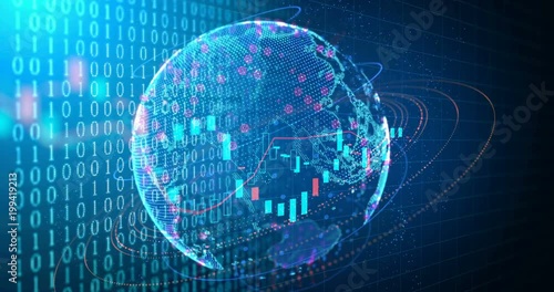 financial chart and stock market bar chart  on earth futuristic technology graphic element , for use with interface gui design .
