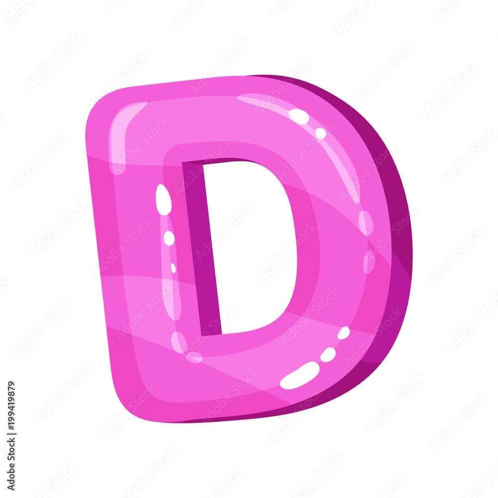 D pink glossy bright English letter, kids font vector Illustration on a white background D pink glossy bright English letter, kids font vector Illustration on a white background