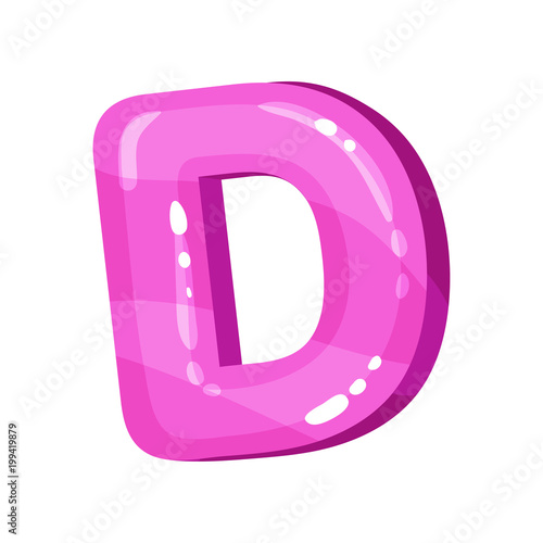 D pink glossy bright English letter, kids font vector Illustration on a white background