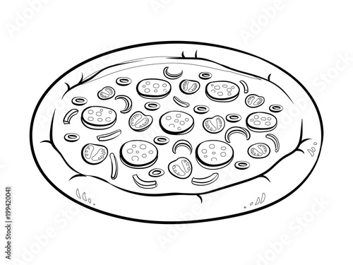 Round pizza coloring book vector illustration