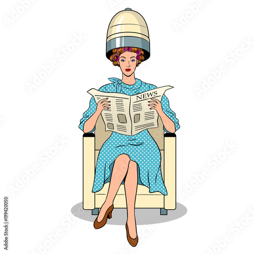 Woman with hair dryer pop art vector