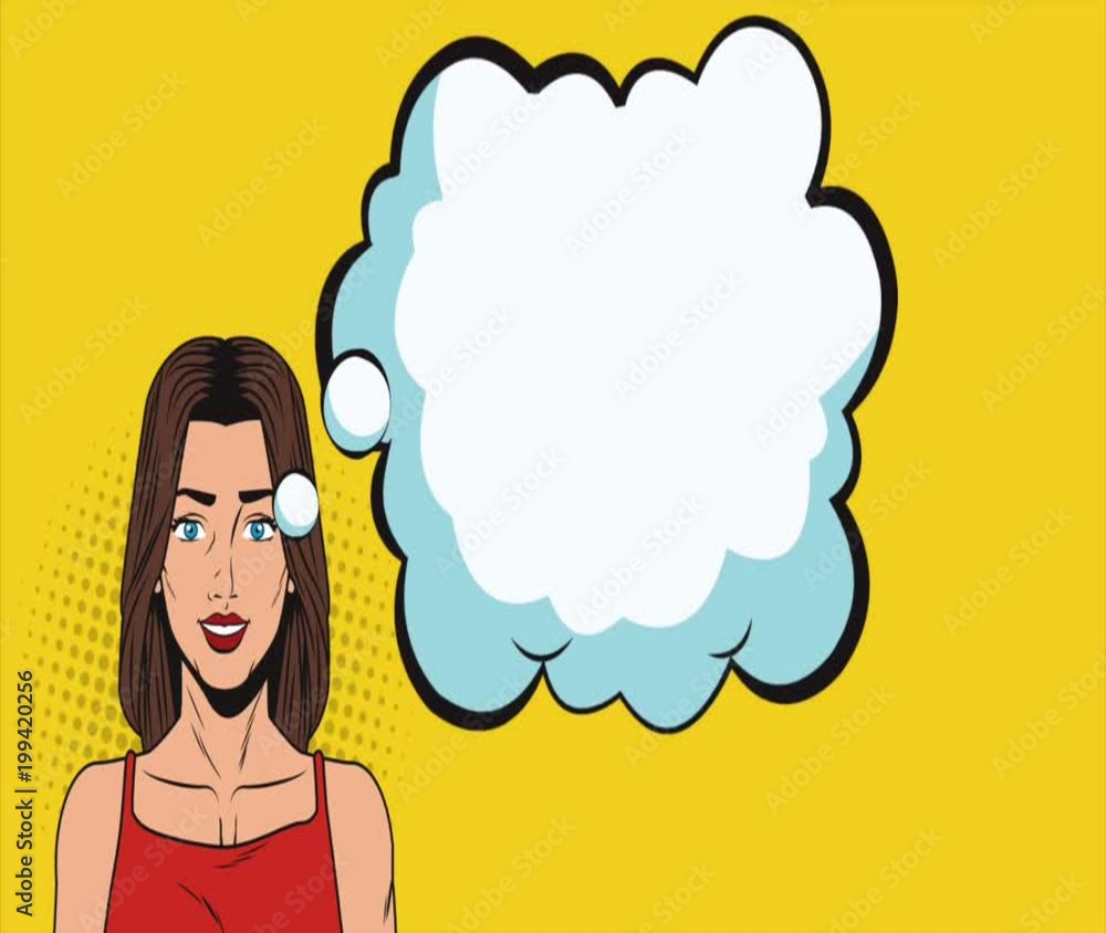 Pop art beauitful woman thinking in gift cartoon over colorful background High definition animation colorful scenes Pop art beauitful woman thinking in gift cartoon over colorful background High definition animation colorful scenes