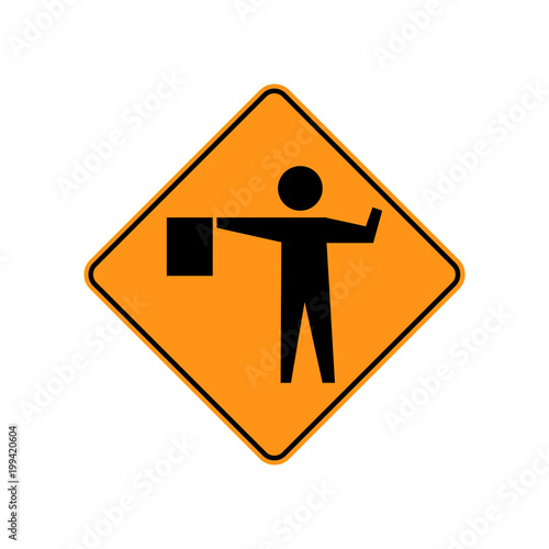 USA traffic road signs. a flagger is stationed ahead to control road user . vector illustration photo