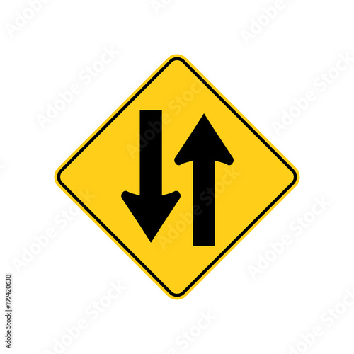 USA traffic road signs. two - way traffic ahead. vector illustration