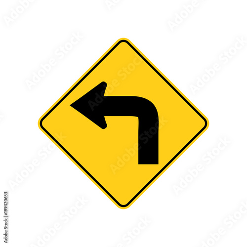 USA traffic road signs. advance warning of a low speed sharp left curve. vector illustration