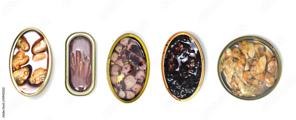group fish and seafood on white background group fish and seafood on white background