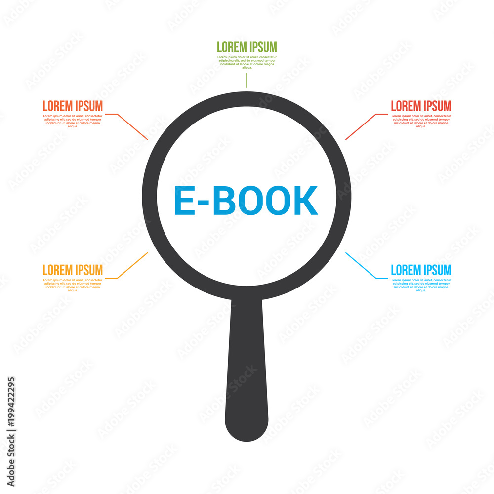Learning Concept: Magnifying Optical Glass With Words E-book Learning Concept: Magnifying Optical Glass With Words E-book