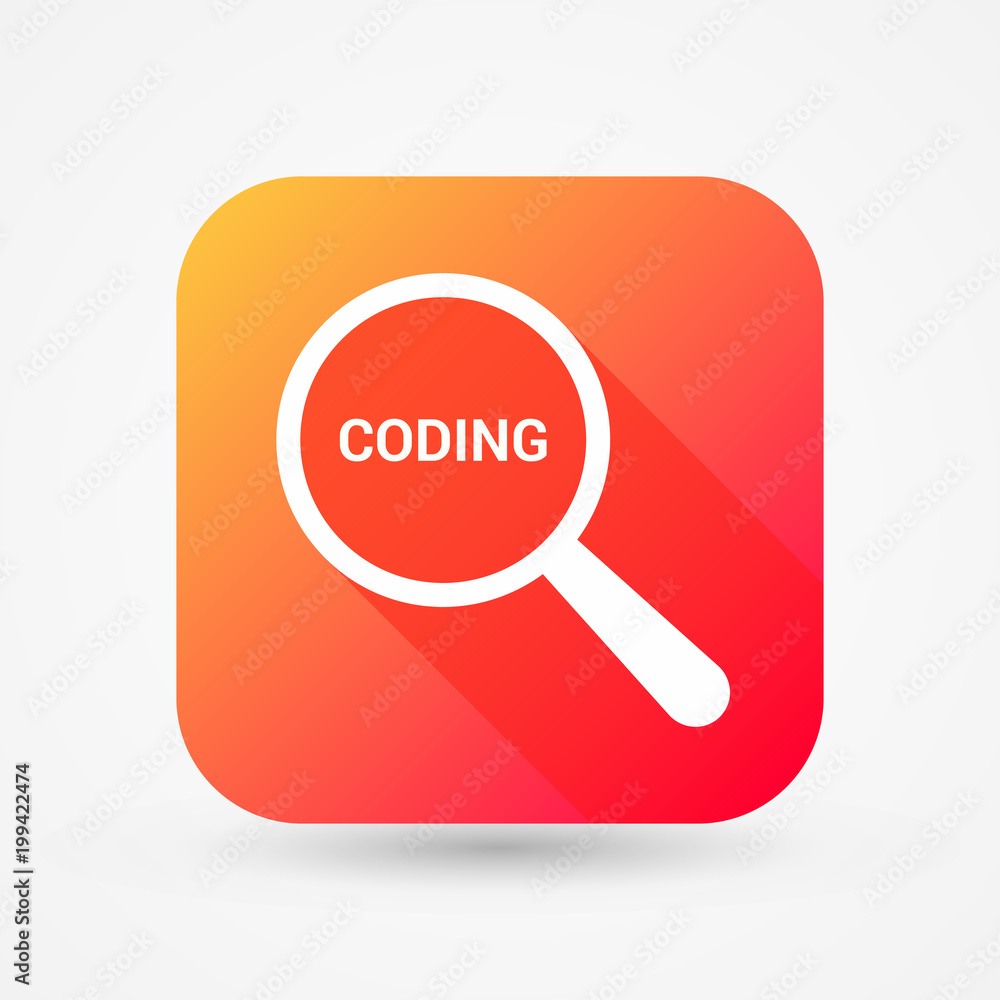 Database Concept: Magnifying Optical Glass With Words Coding Database Concept: Magnifying Optical Glass With Words Coding
