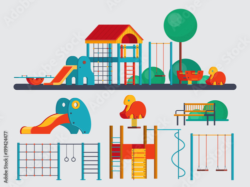 A childrens playground with equipment