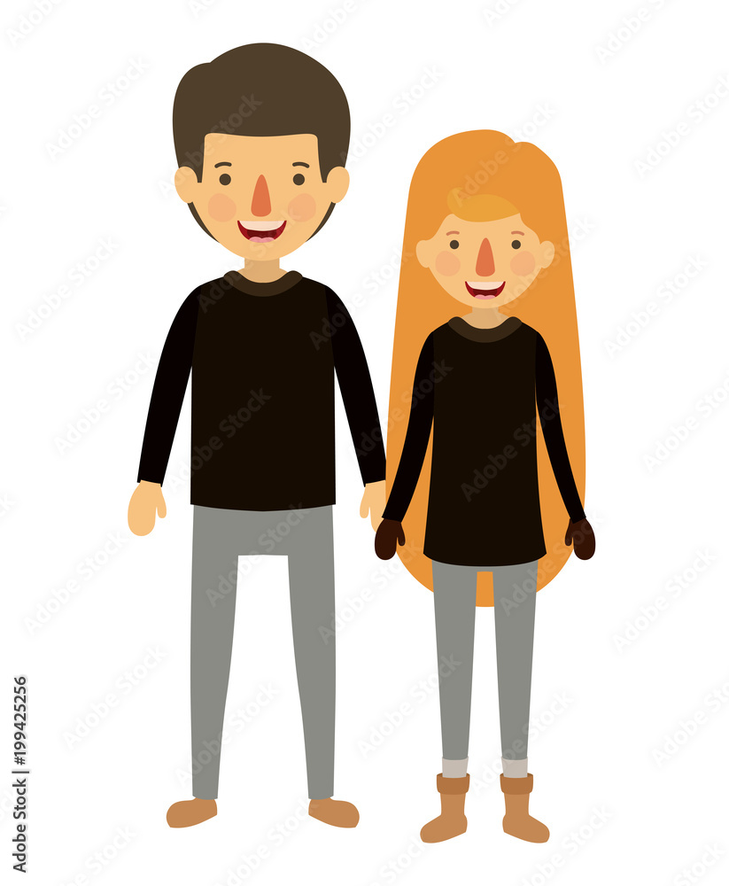 Fototapeta premium couple with winter clothes characters