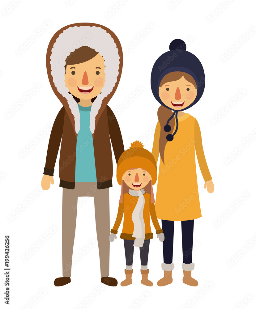 family parents and daughter with winter clothes family parents and daughter with winter clothes