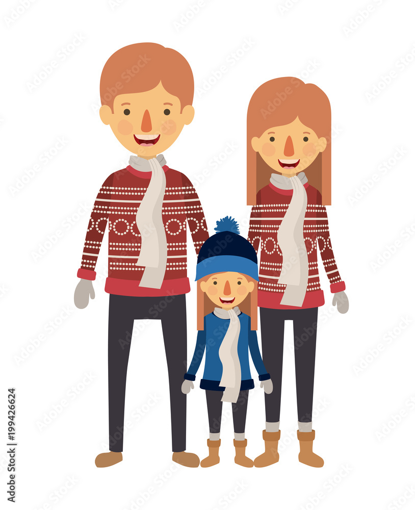 family parents and daughter with winter clothes family parents and daughter with winter clothes