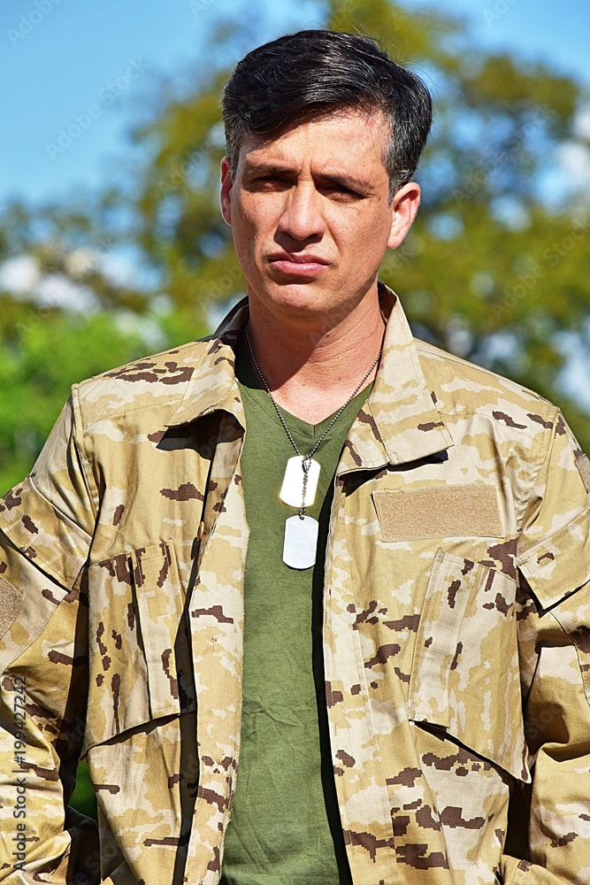 Serious Latino Male Soldier