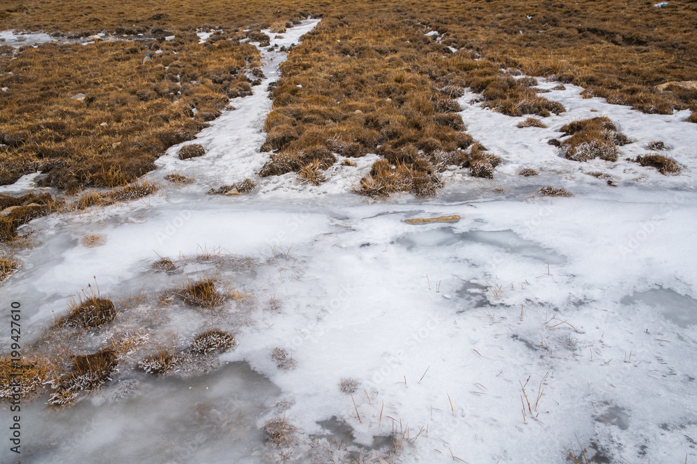 Ice Frozen cover on ground and road at ZERO POINT Ice Frozen cover on ground and road at ZERO POINT