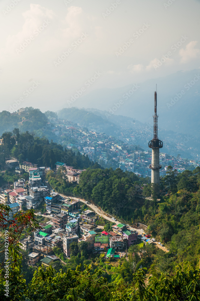 Fototapeta premium Gangtok city aerial view from high place in the Indian state of Sikkim