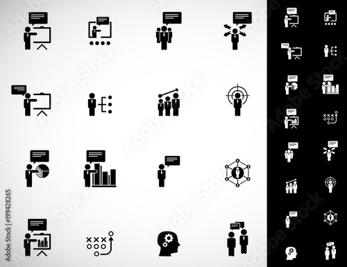 Simple business training icons set. Universal training icons to use for web and mobile UI, set of basic UI training elements