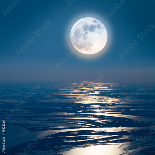 Lunar path on the lowland of Great river, top view