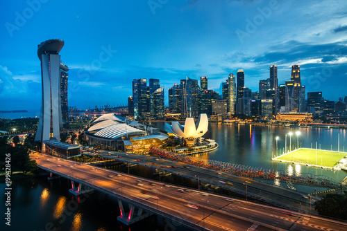 Photography Aerial view of Singapore business district and city in Singapore, Asia