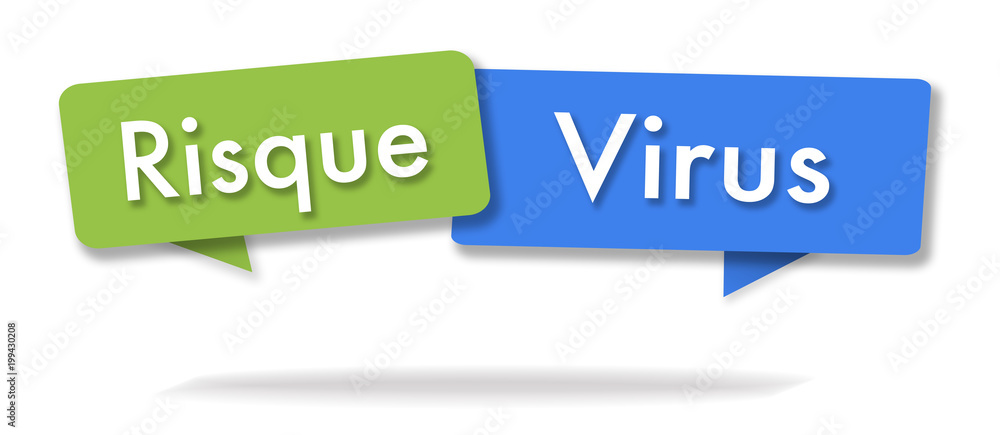 Virus risk illustration in two colored bubbles Virus risk illustration in two colored bubbles