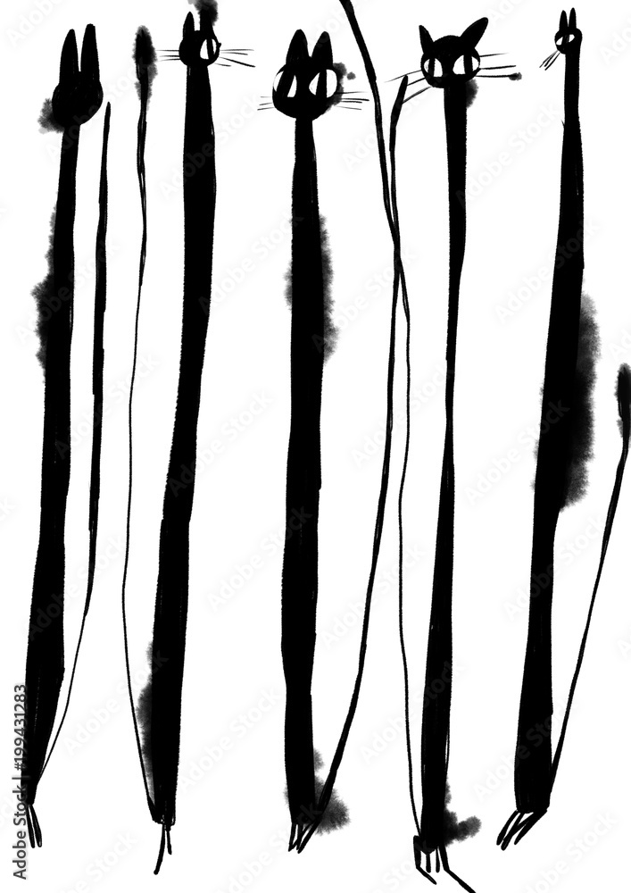 Fototapeta premium watercolor black cat illustration. ink drawing