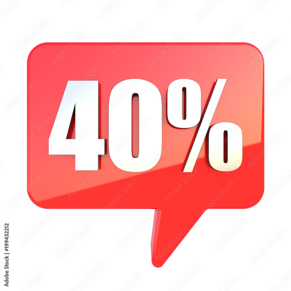 40 percent off sign on glossy red rectangle bubble isolated on white background 40 percent off sign on glossy red rectangle bubble isolated on white background
