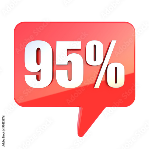 95 percent off sign on glossy red rectangle bubble isolated on white background