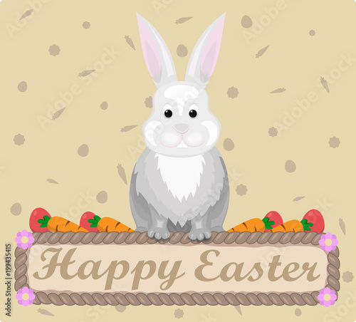 Happy Easter rabbit Vector. Holiday card flat style illustrations