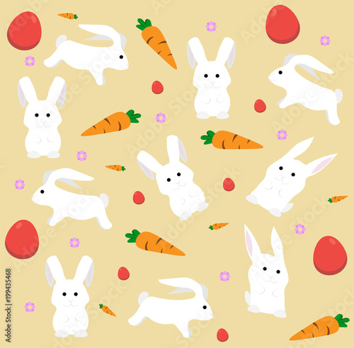 Easter rabbit pattern Vector. Holiday flat style background