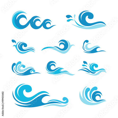 Set of Water Wave element collections Icon Logo vector