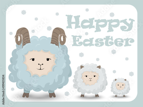 Happy Easter card with sheep Vector. Holiday backgrounds