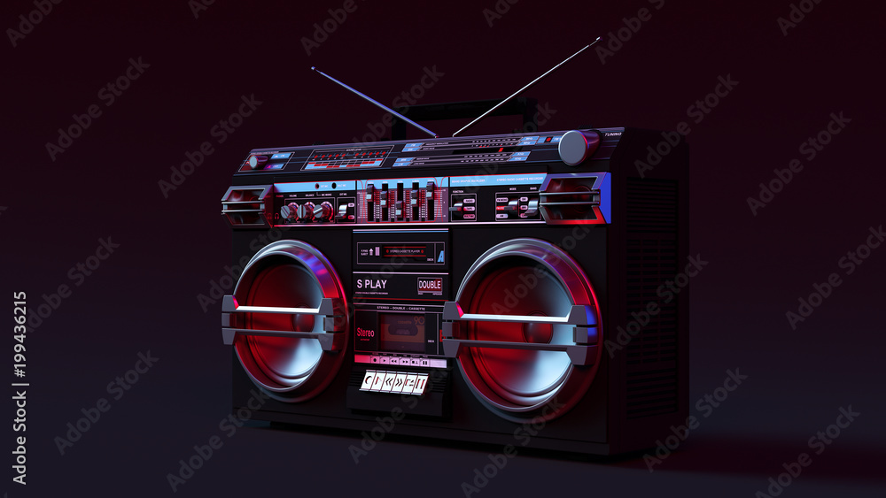 Fototapeta premium Boombox Moody 80s lighting 3d illustration
